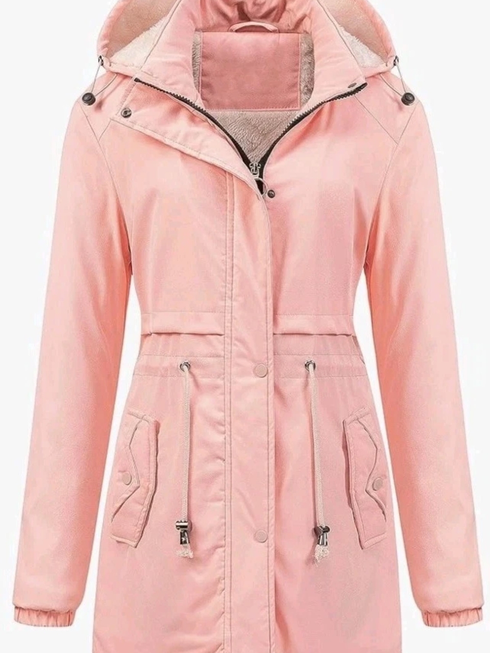 Women's Mid-Length Parka Winter Outerwear Jacket Soft Fleece Pink Snow Coat XL